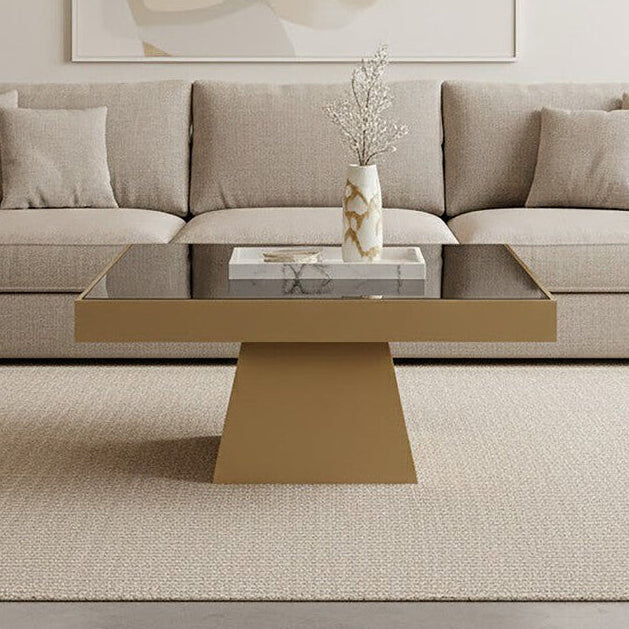 Orsina Carlox Square Black Glass Coffee Table with Gold Steel Base