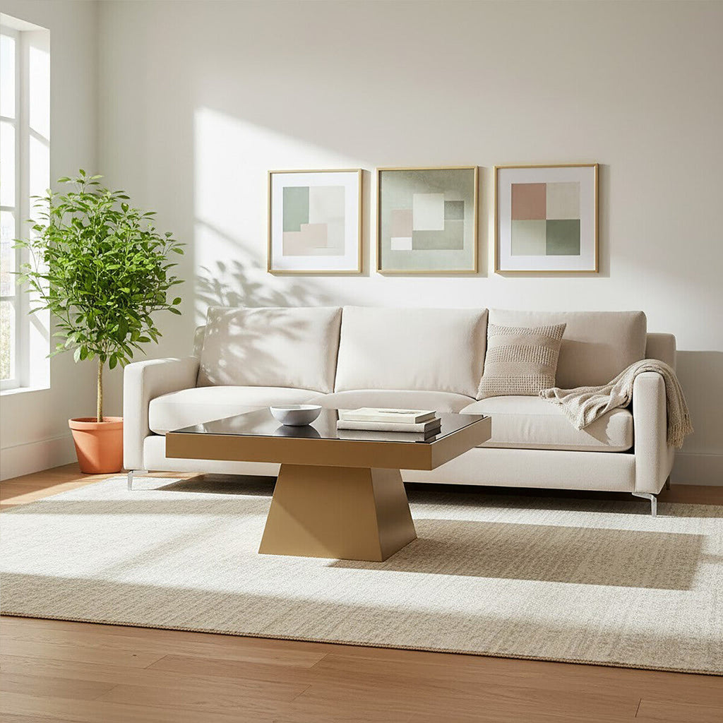 Orsina Carlox Square Black Glass Coffee Table with Gold Steel Base