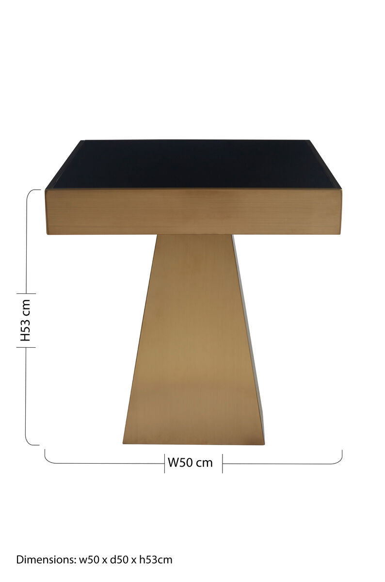 Orsina Carlox Gold Square Side Table with Black Tempered Glass Top