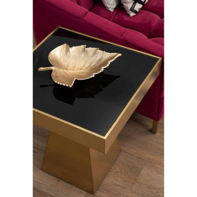 Orsina Carlox Gold Square Side Table with Black Tempered Glass Top