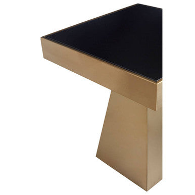 Orsina Carlox Gold Square Side Table with Black Tempered Glass Top