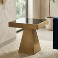 Orsina Carlox Gold Square Side Table with Black Tempered Glass Top