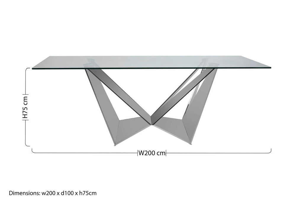 Orsina Carlox 6-Seater Glass Dining Table with Silver Chrome Legs