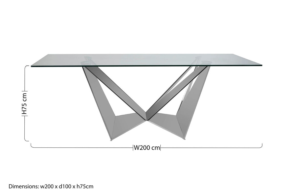 Orsina Carlox 6-Seater Glass Dining Table with Silver Chrome Legs