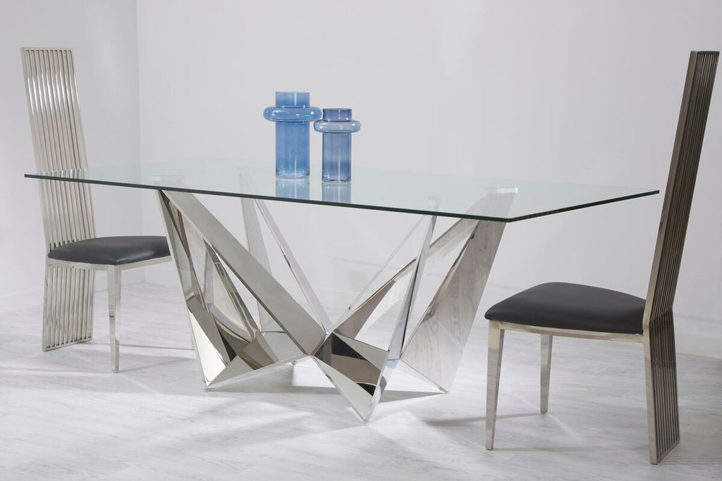 Orsina Carlox 6-Seater Glass Dining Table with Silver Chrome Legs