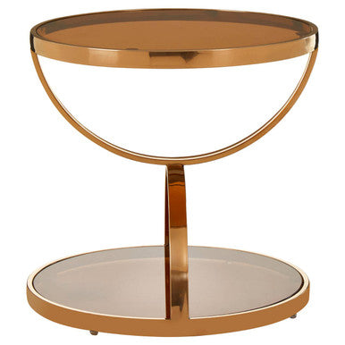 Orsina Tula Round Side Table – Rose Gold Stainless Steel & Smoked Glass