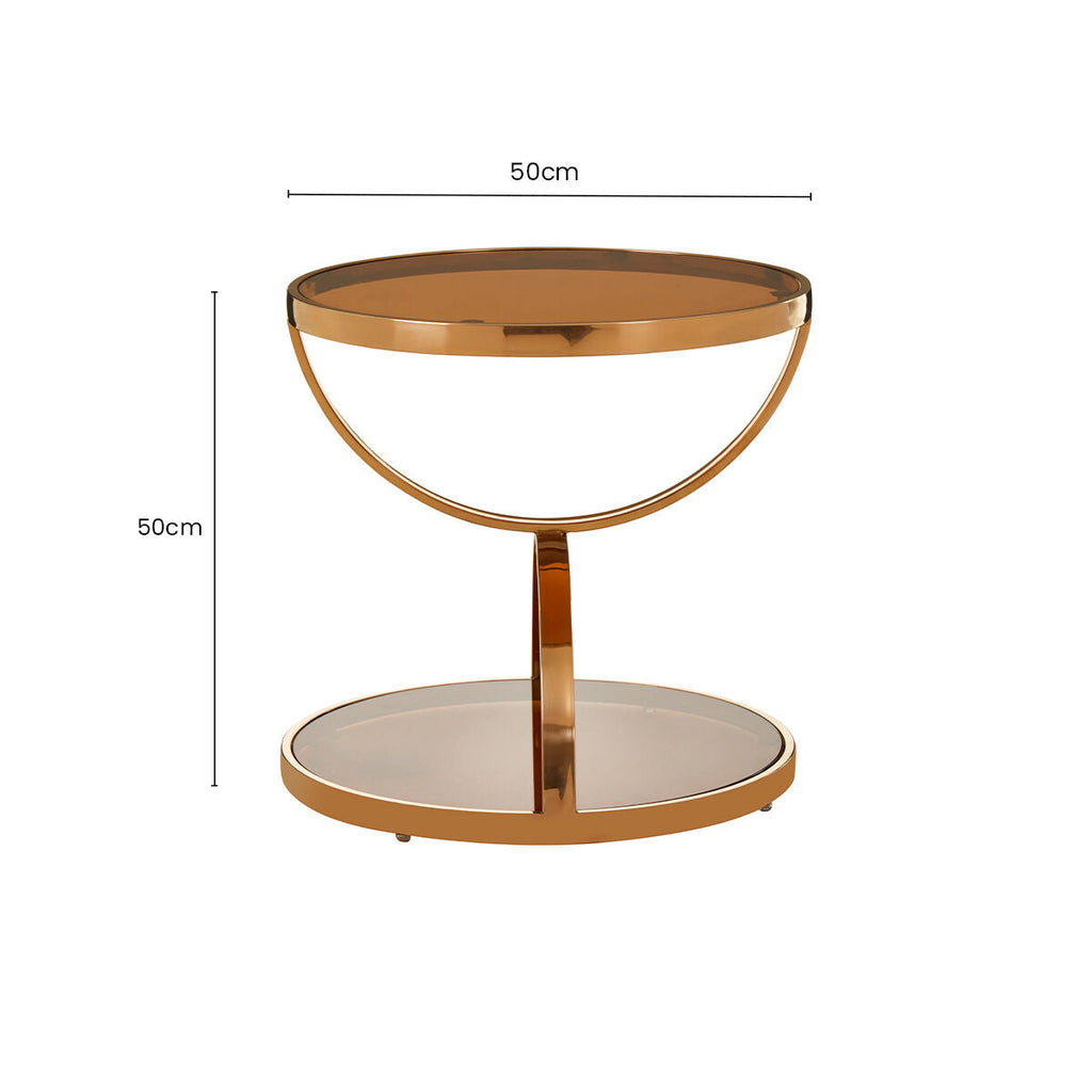 Orsina Tula Round Side Table – Rose Gold Stainless Steel & Smoked Glass