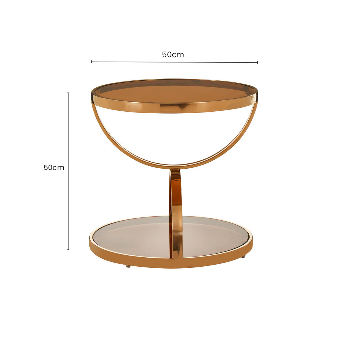 Orsina Tula Round Side Table – Rose Gold Stainless Steel & Smoked Glass