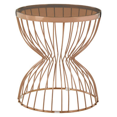 Orsina Tula Round Side Table – Gold Hourglass Base & Smoked Glass