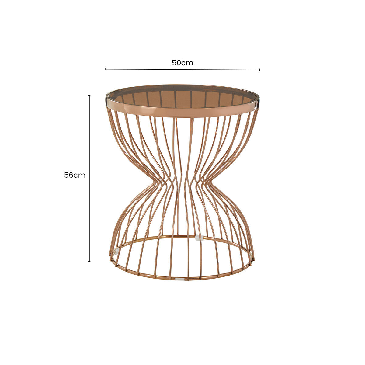 Orsina Tula Round Side Table – Gold Hourglass Base & Smoked Glass