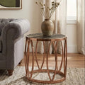 Orsina Tula Round Marble Side Table | Rose Gold Leaf Base Accent