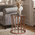 Orsina Tula Round Side Table – Black Marble & Rose Gold Finish