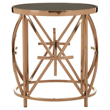 Orsina Tula Round Glass Side Table – Rose Gold Star Stainless Steel