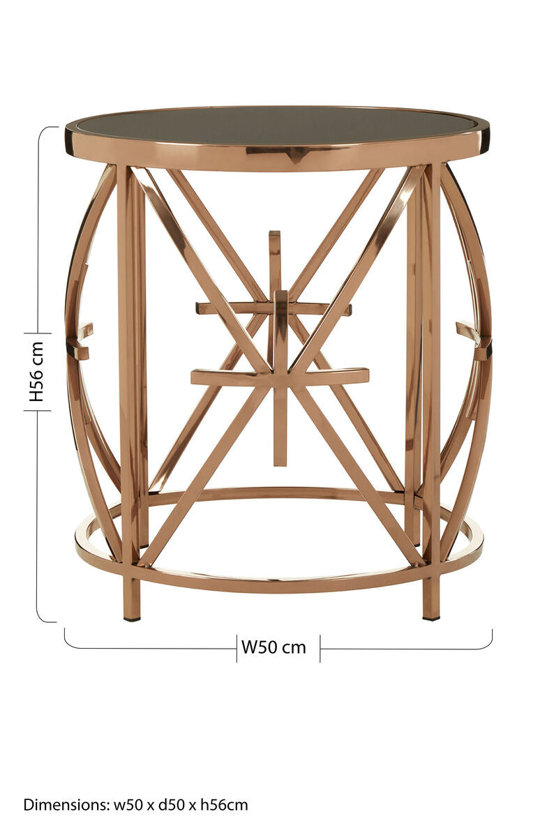 Orsina Tula Round Glass Side Table – Rose Gold Star Stainless Steel