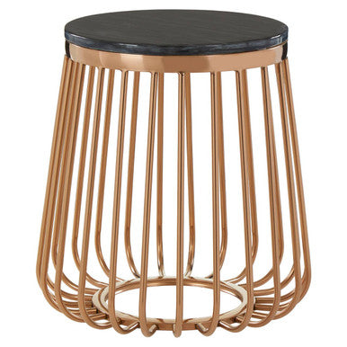 Orsina Tula Round Side Table – Black Marble & Rose Gold Cage Base