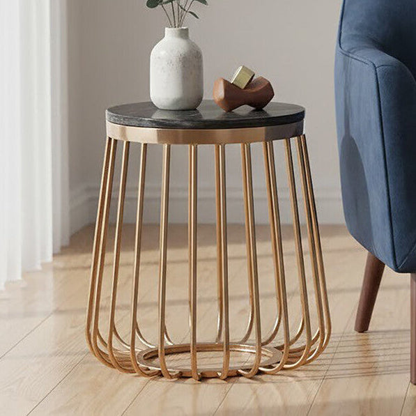 Orsina Tula Round Side Table – Black Marble & Rose Gold Cage Base