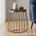 Orsina Tula Round Side Table – Black Marble & Rose Gold Cage Base