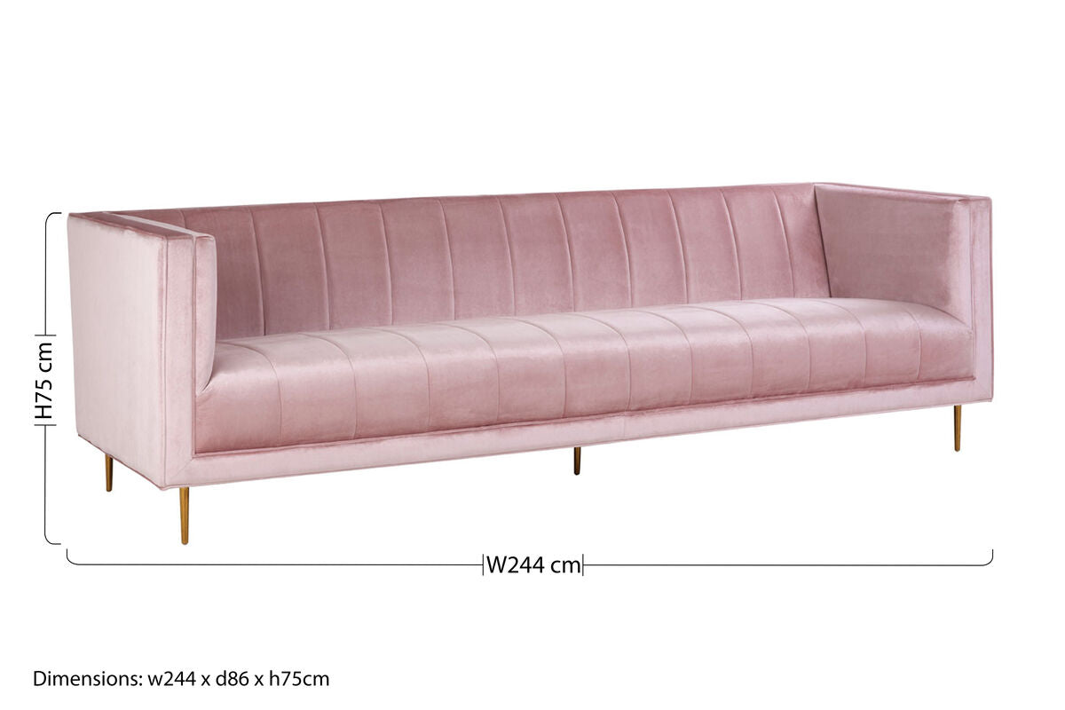 Orsina Otylia 3-Seater Pink Velvet Sofa with Metallic Base