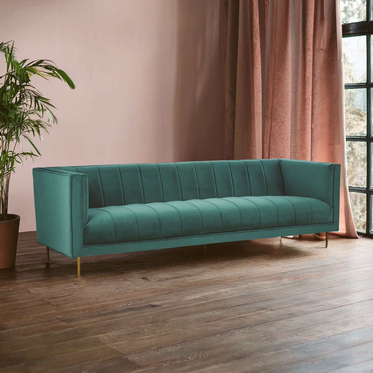 Orsina Otylia 3-Seater Green Velvet Sofa with Metallic Base