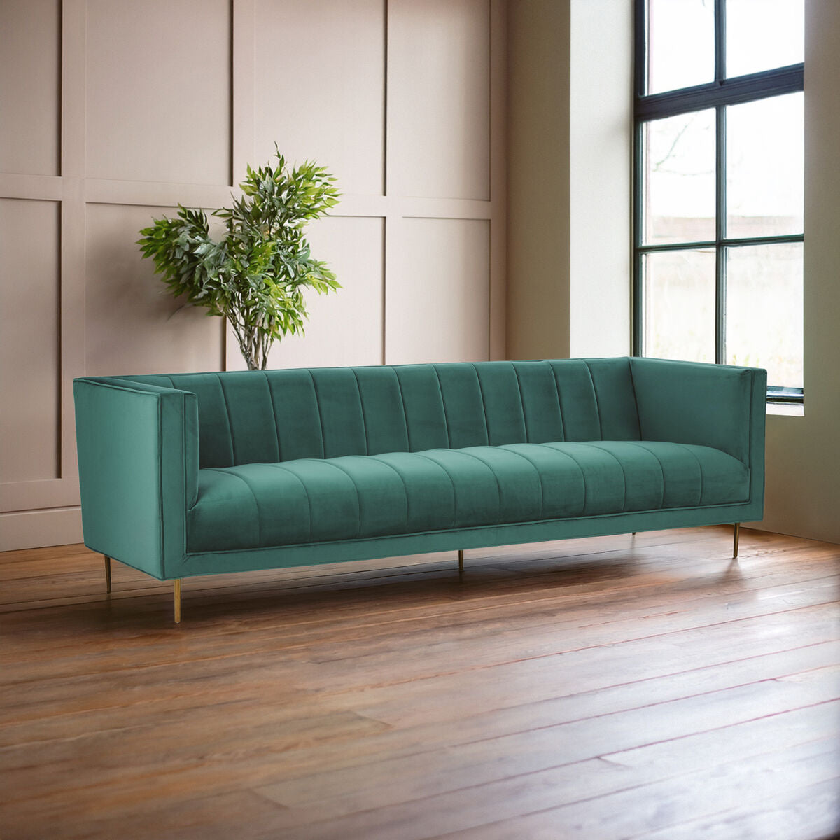 Orsina Otylia 3-Seater Green Velvet Sofa with Metallic Base