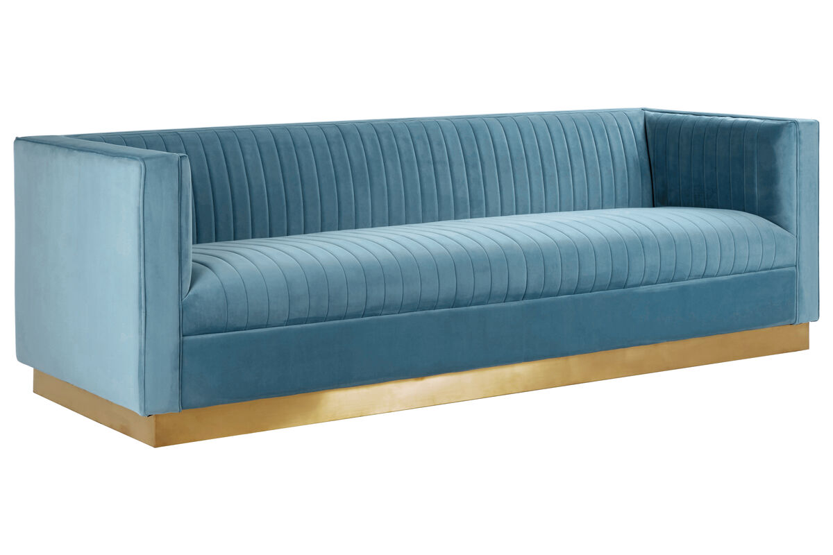 Orsina Opal 3-Seater Light Blue Velvet Sofa – Modern Tufted Lounge