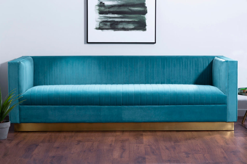 Orsina Opal 3-Seater Light Blue Velvet Sofa – Modern Tufted Lounge