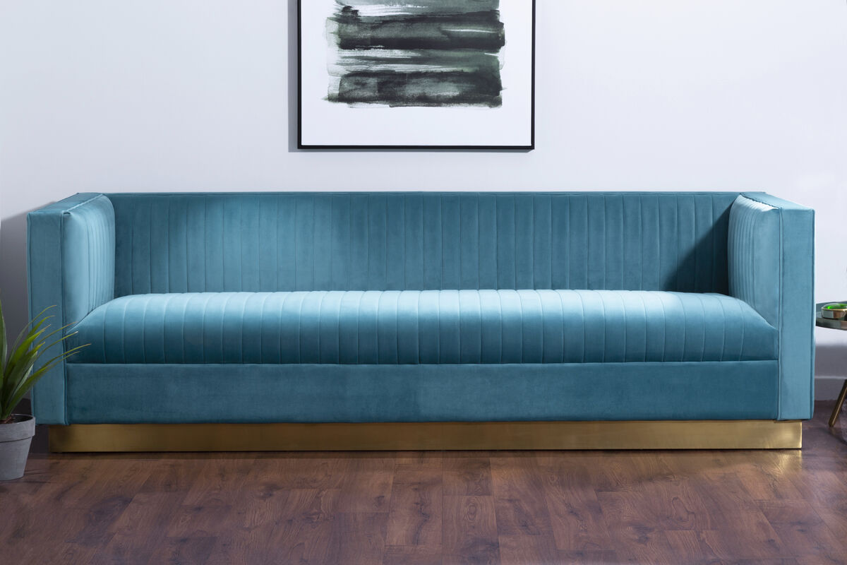 Orsina Opal 3-Seater Light Blue Velvet Sofa – Modern Tufted Lounge