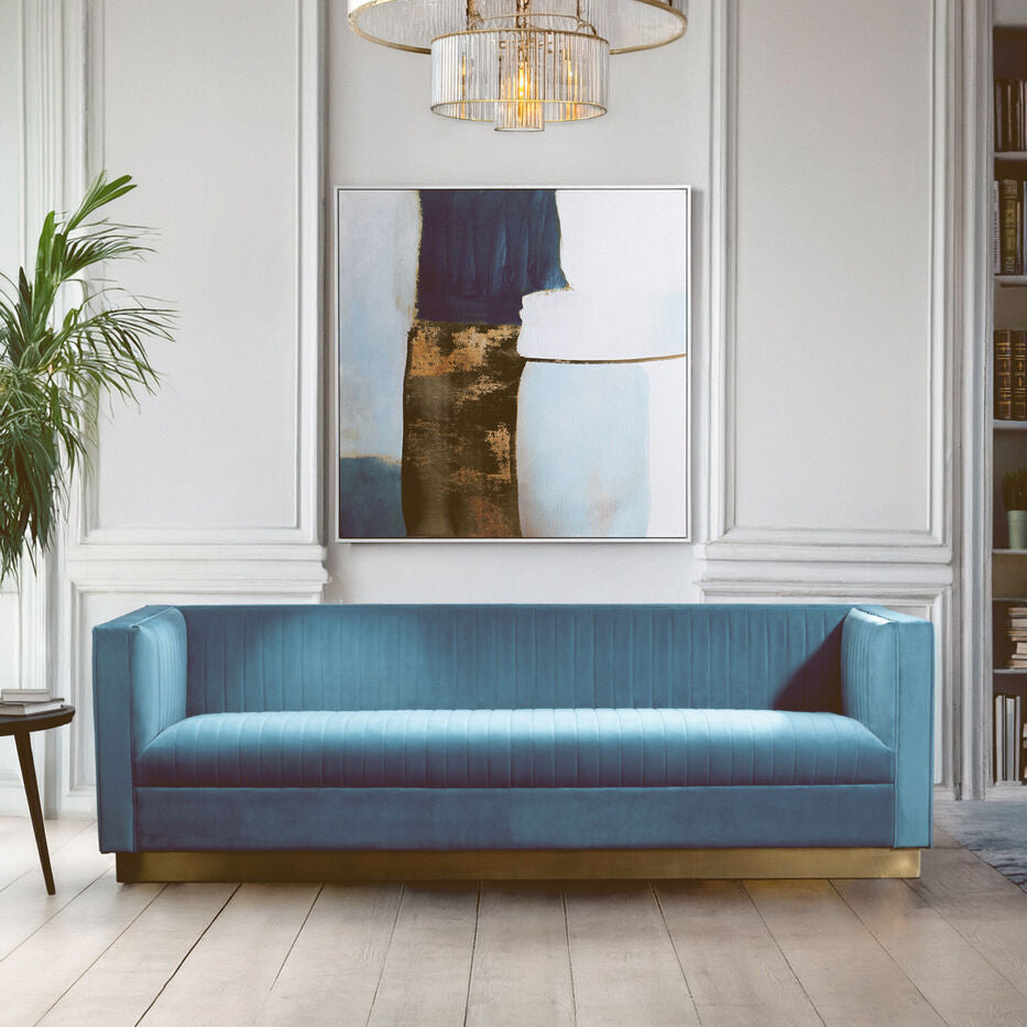 Orsina Opal 3-Seater Light Blue Velvet Sofa – Modern Tufted Lounge