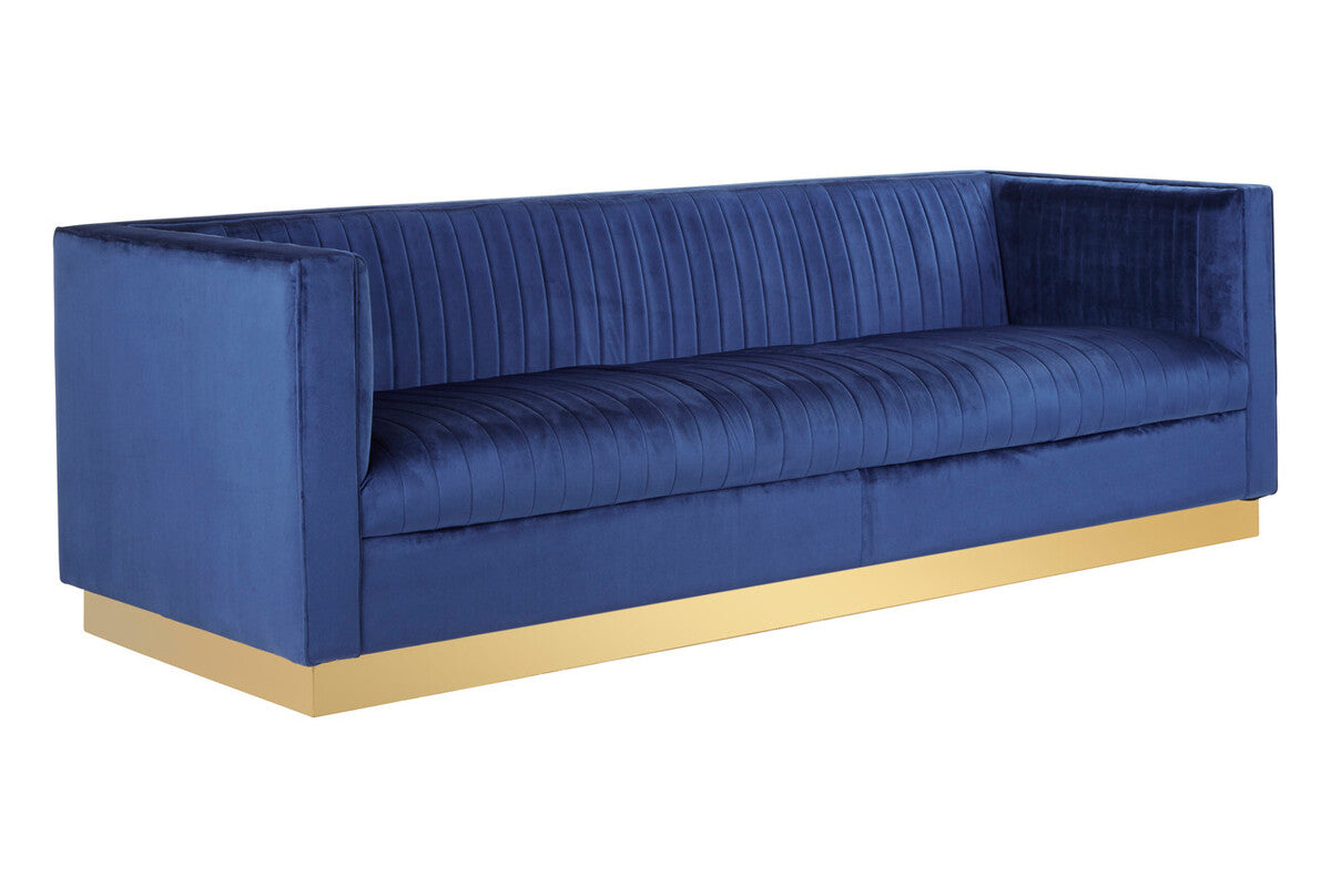 Orsina Opal 3-Seater Deep Blue Velvet Sofa with Gold Base
