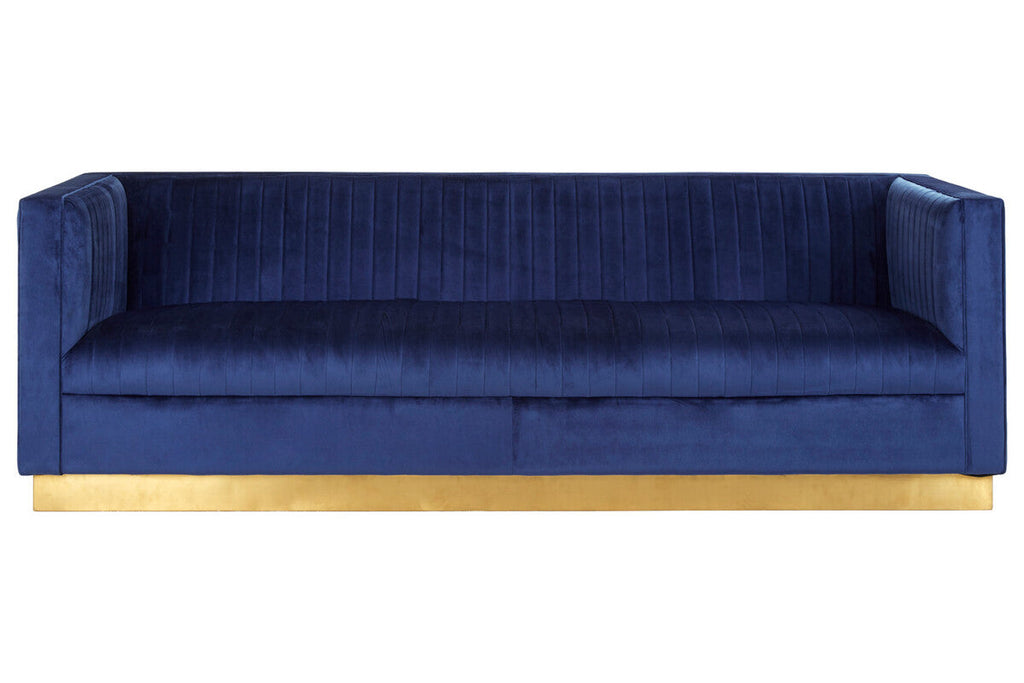 Orsina Opal 3-Seater Deep Blue Velvet Sofa with Gold Base