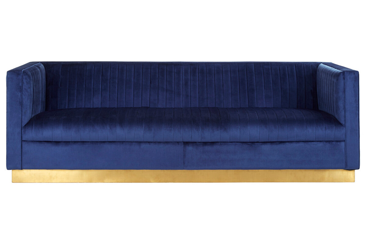 Orsina Opal 3-Seater Deep Blue Velvet Sofa with Gold Base