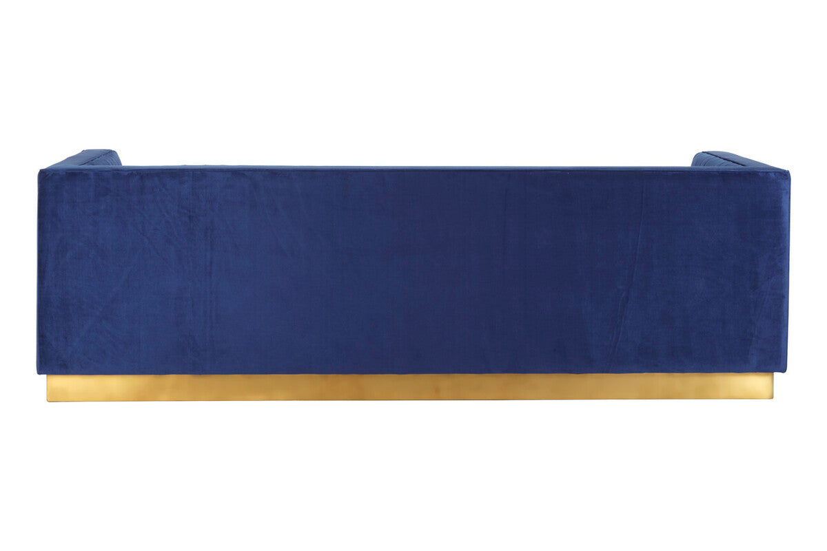 Orsina Opal 3-Seater Deep Blue Velvet Sofa with Gold Base