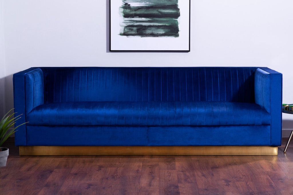 Orsina Opal 3-Seater Deep Blue Velvet Sofa with Gold Base