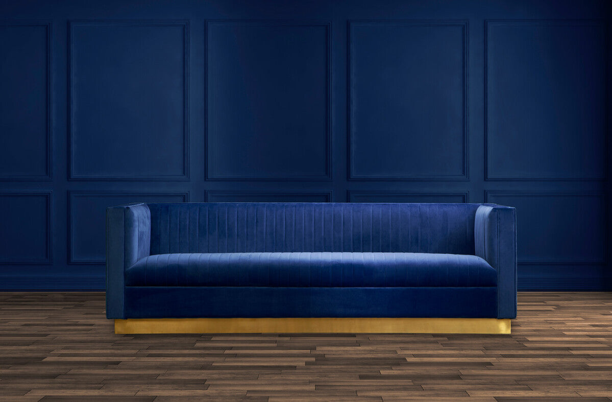 Orsina Opal 3-Seater Deep Blue Velvet Sofa with Gold Base