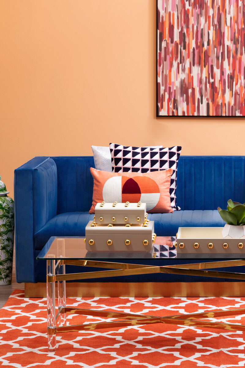 Orsina Opal 3-Seater Deep Blue Velvet Sofa with Gold Base