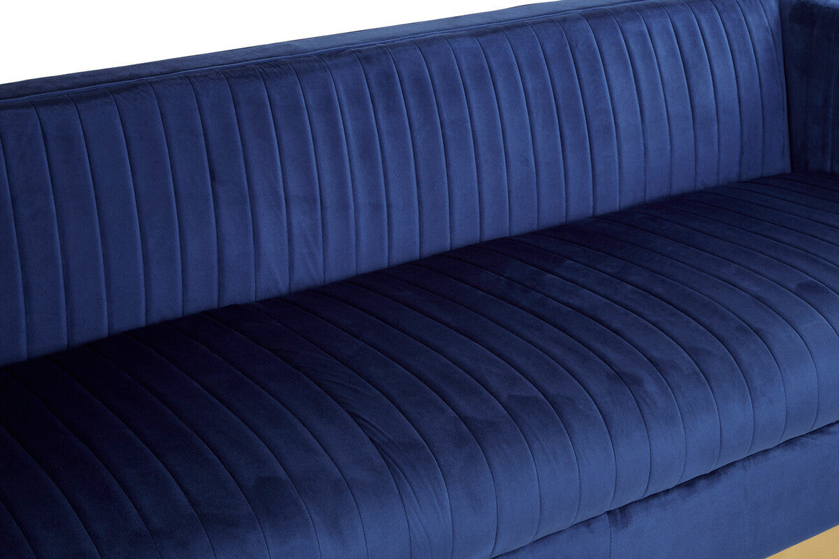 Orsina Opal 3-Seater Deep Blue Velvet Sofa with Gold Base