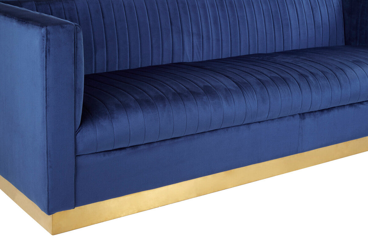 Orsina Opal 3-Seater Deep Blue Velvet Sofa with Gold Base