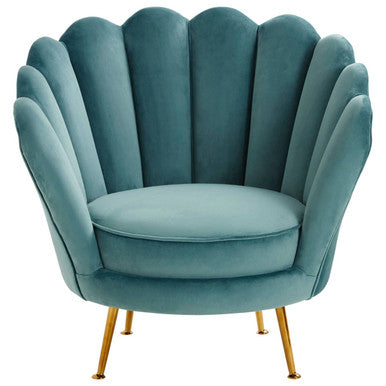 Orsina Ovala Blue Scalloped Accent Chair | Tufted Velvet Vanity Seating