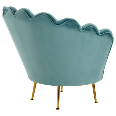 Orsina Ovala Blue Scalloped Accent Chair | Tufted Velvet Vanity Seating