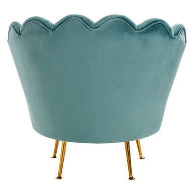 Orsina Ovala Blue Scalloped Accent Chair | Tufted Velvet Vanity Seating
