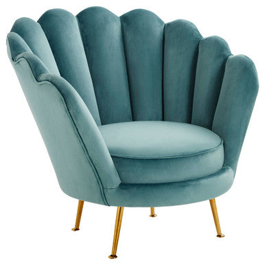 Orsina Ovala Blue Scalloped Accent Chair | Tufted Velvet Vanity Seating