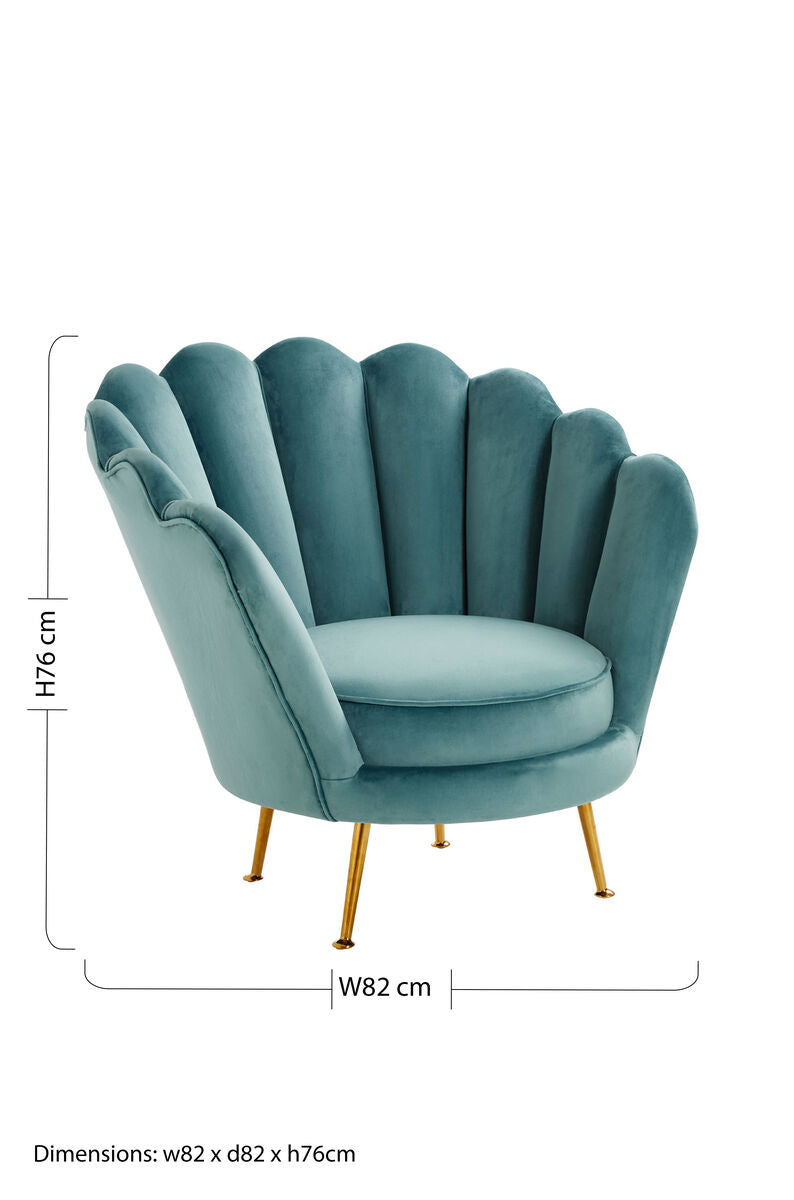Orsina Ovala Blue Scalloped Accent Chair | Tufted Velvet Vanity Seating