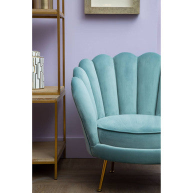 Orsina Ovala Blue Scalloped Accent Chair | Tufted Velvet Vanity Seating