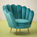 Orsina Ovala Blue Scalloped Accent Chair | Tufted Velvet Vanity Seating