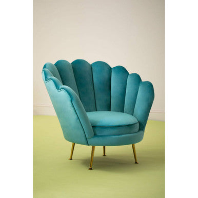 Orsina Ovala Blue Scalloped Accent Chair | Tufted Velvet Vanity Seating