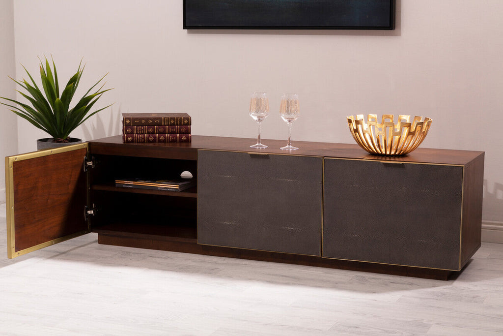 Orsina Kempton Media Unit – Walnut & Shagreen Modern TV Stand