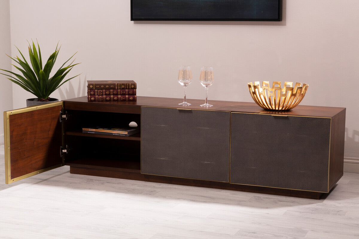 Orsina Kempton Media Unit – Walnut & Shagreen Modern TV Stand