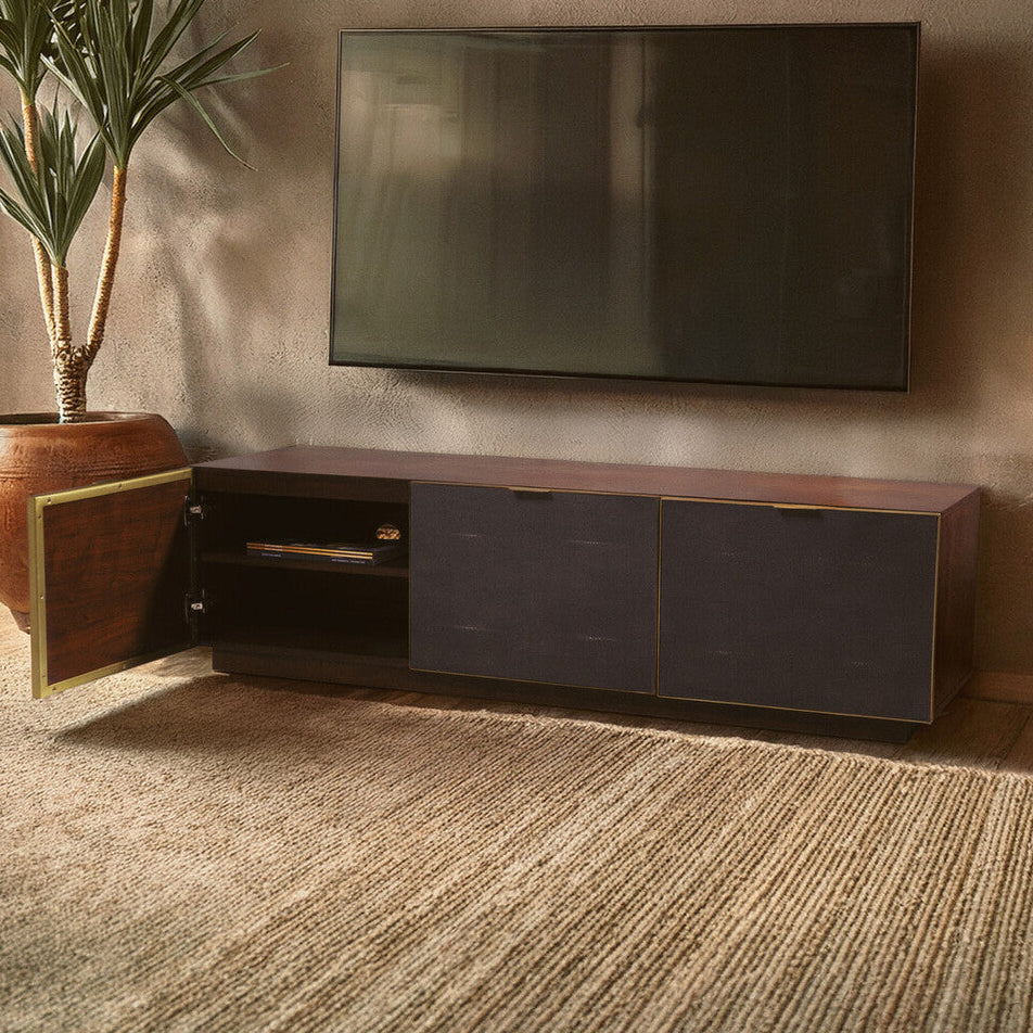 Orsina Kempton Media Unit – Walnut & Shagreen Modern TV Stand