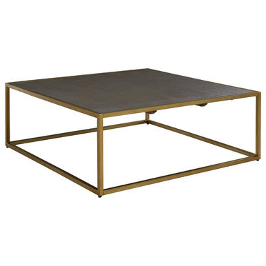 Orsina Kempton Square Coffee Table – Dark Brown Shagreen & Gold
