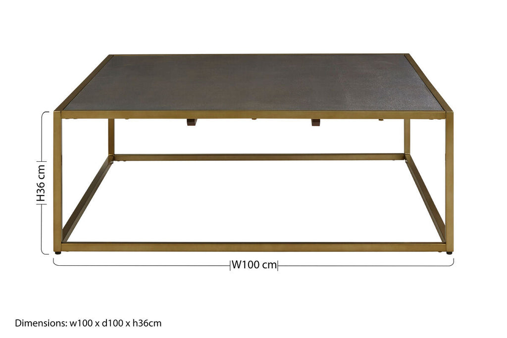 Orsina Kempton Square Coffee Table – Dark Brown Shagreen & Gold